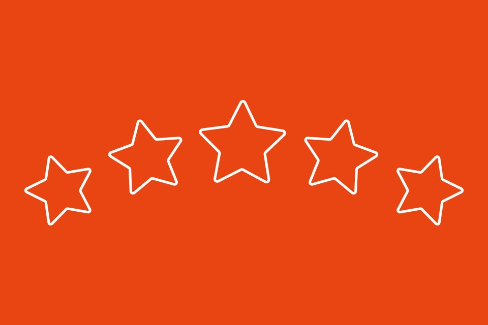 5 white stars on a red background to show 5-star reviews.